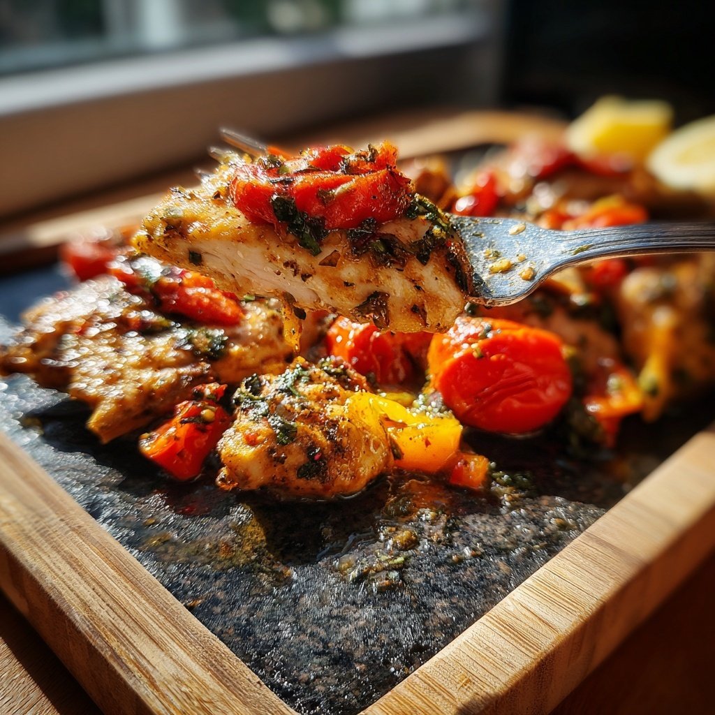 Hähnchen mit geschmorten Paprika Tomaten