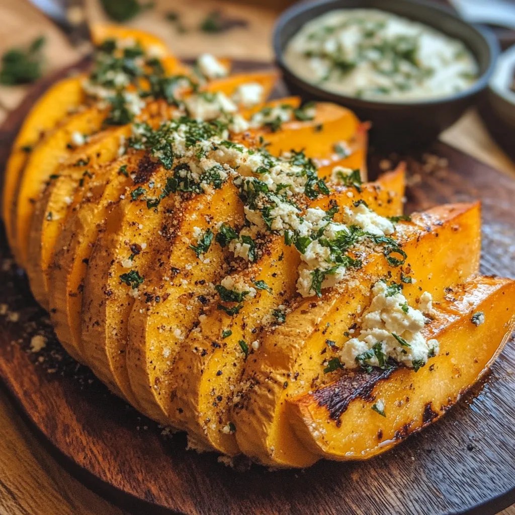 Butternut Kürbis mit Feta Dip aus dem Backofen
