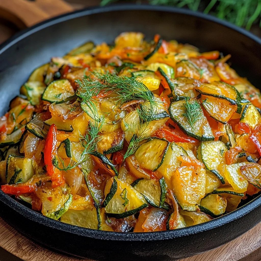 Vegetarischer Kartoffelauflauf mit Zucchini, Karotten und Zwiebeln
