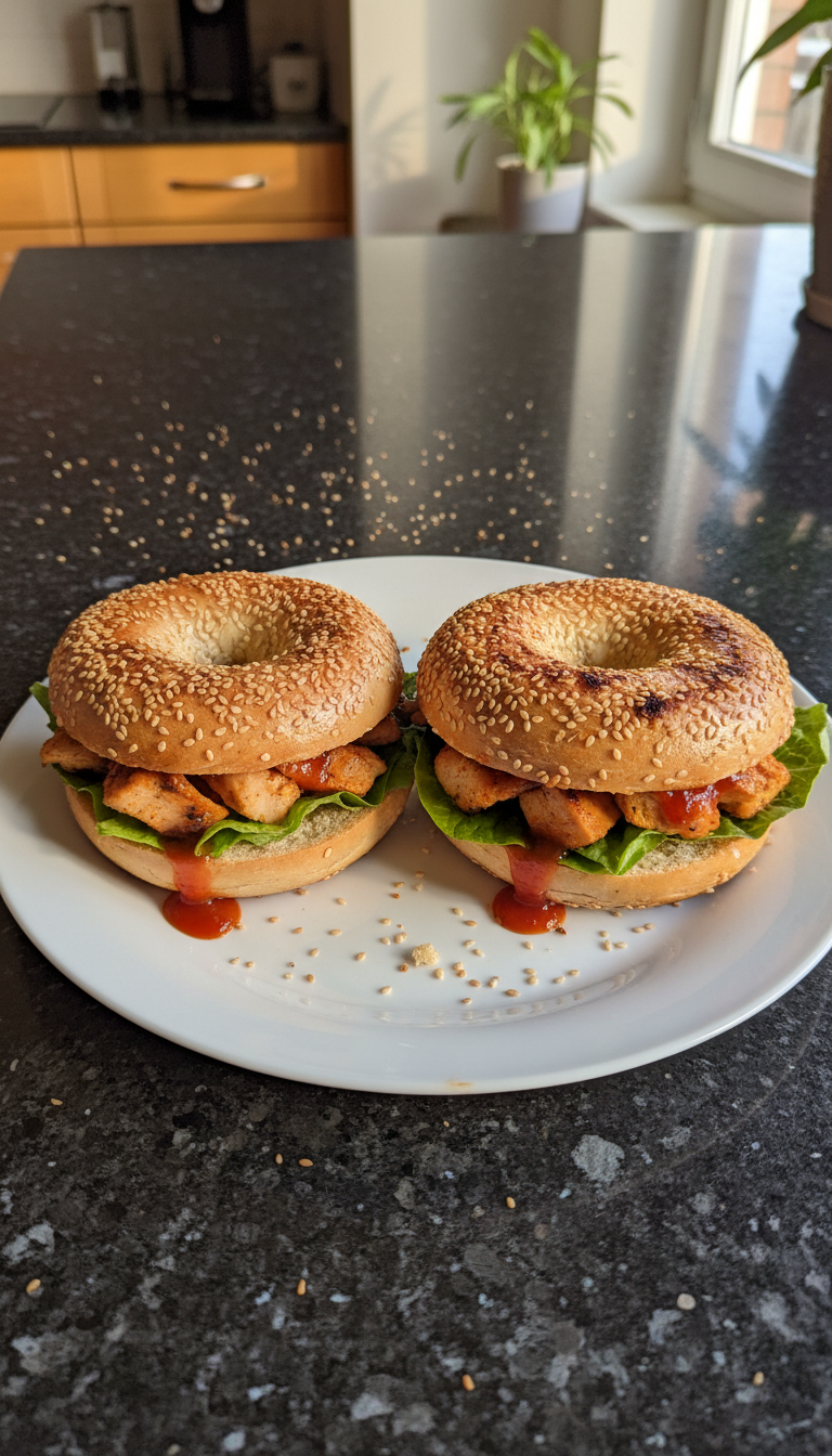 Proteinreiche BBQ Hähnchen Bagels​