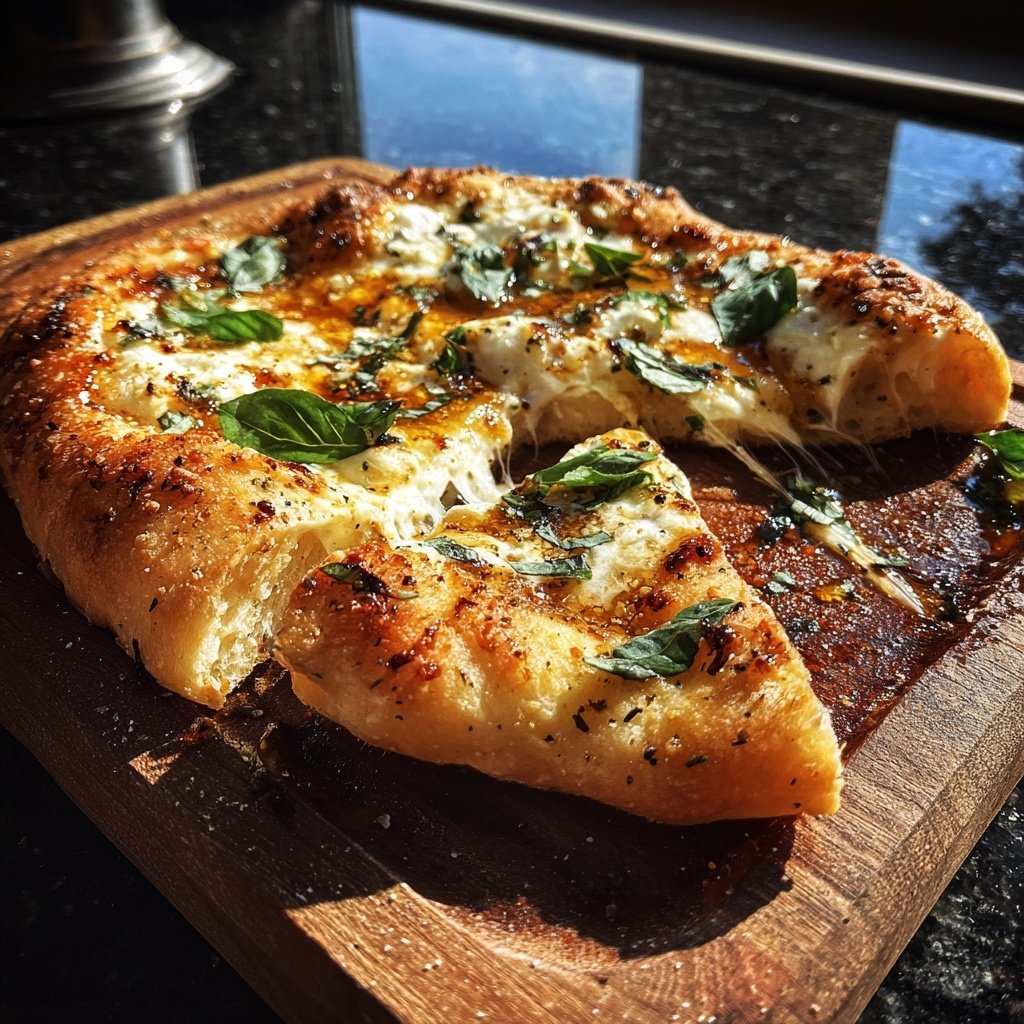 Heißhonig Pizza mit frischem Basilikum