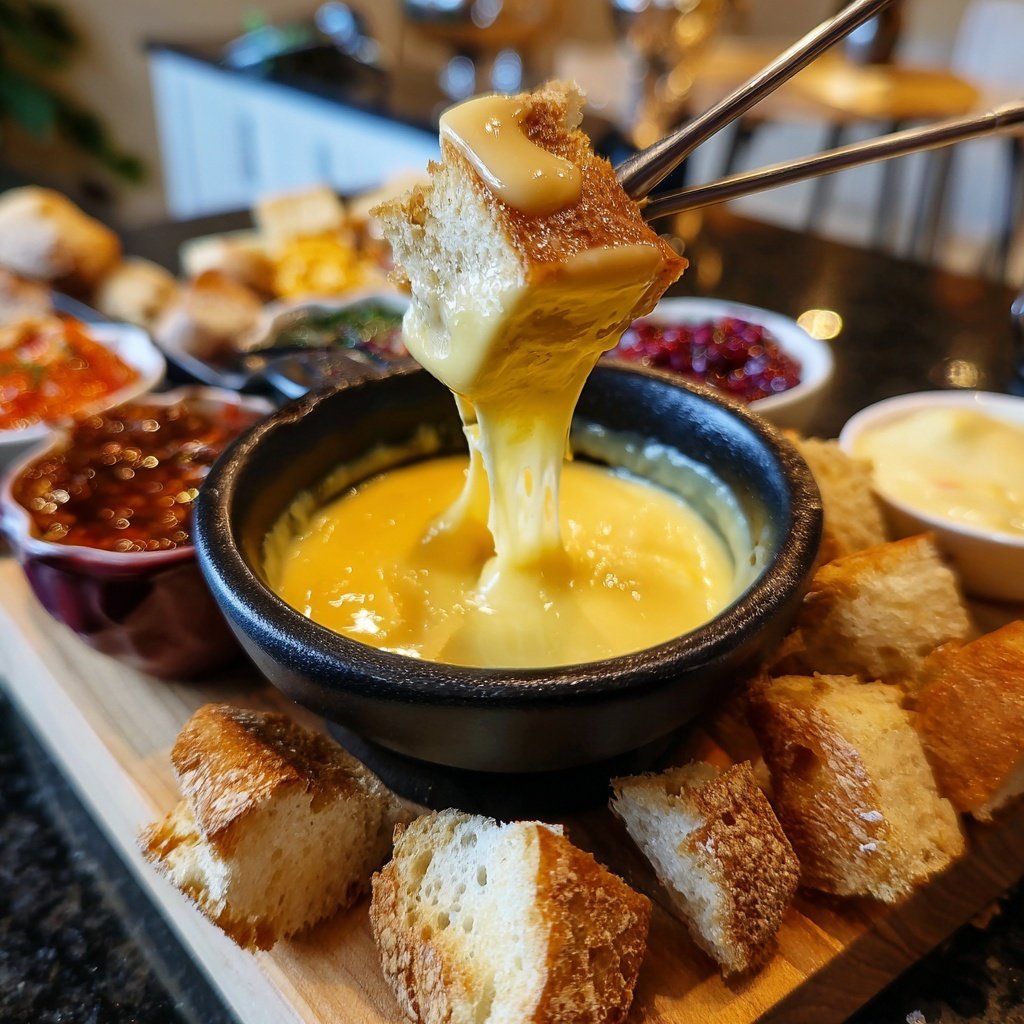 Öl Fondue mit verschiedenen Dips