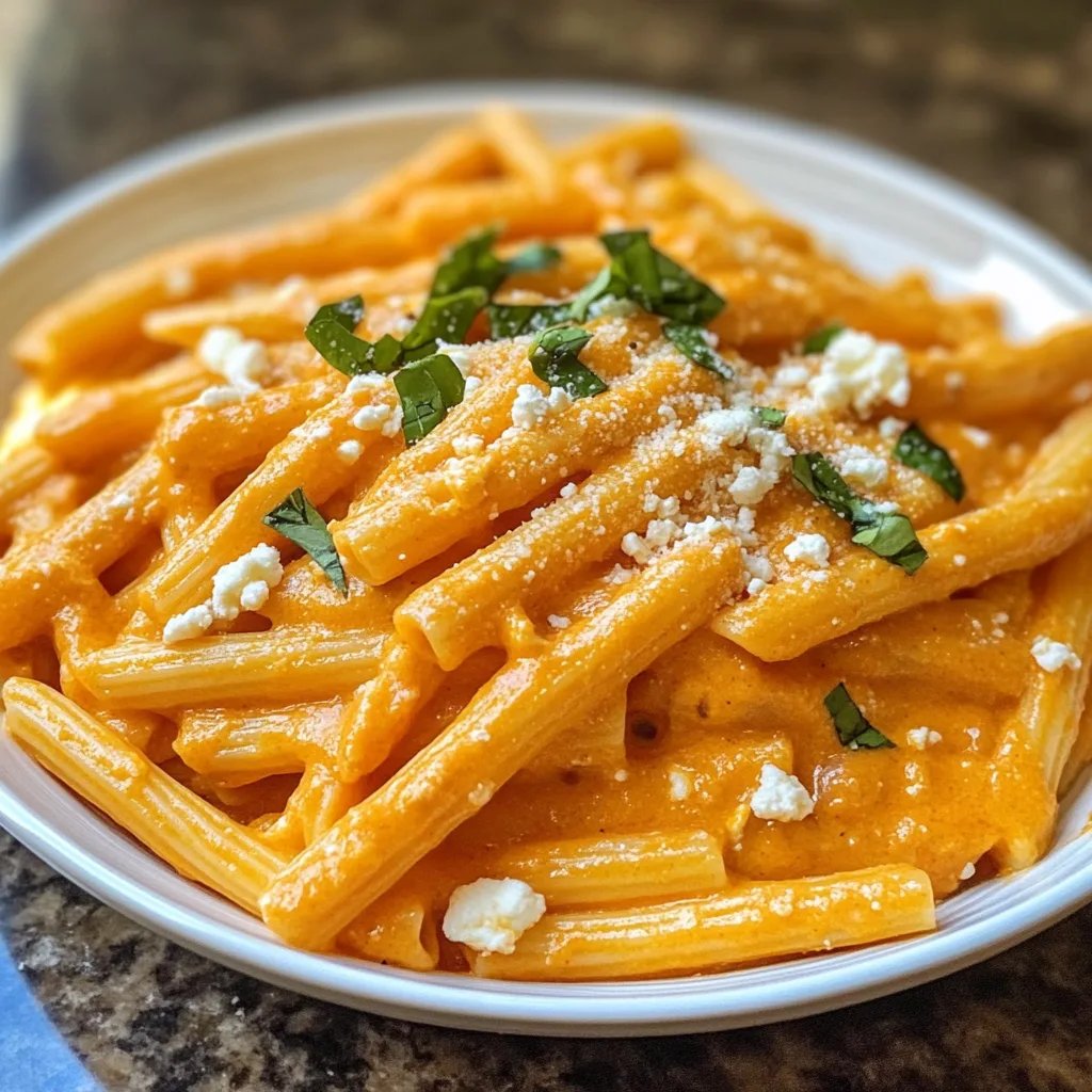 Kürbissoße mit Nudeln und Feta