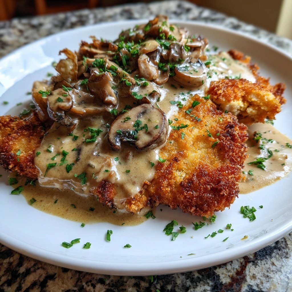 Deutsches Schnitzel mit Pilzsoße