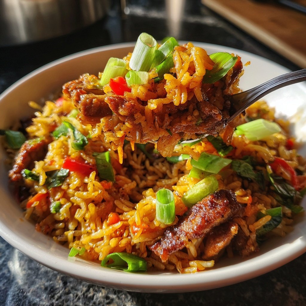 Schweinefleisch gebratener Reis Gemüse