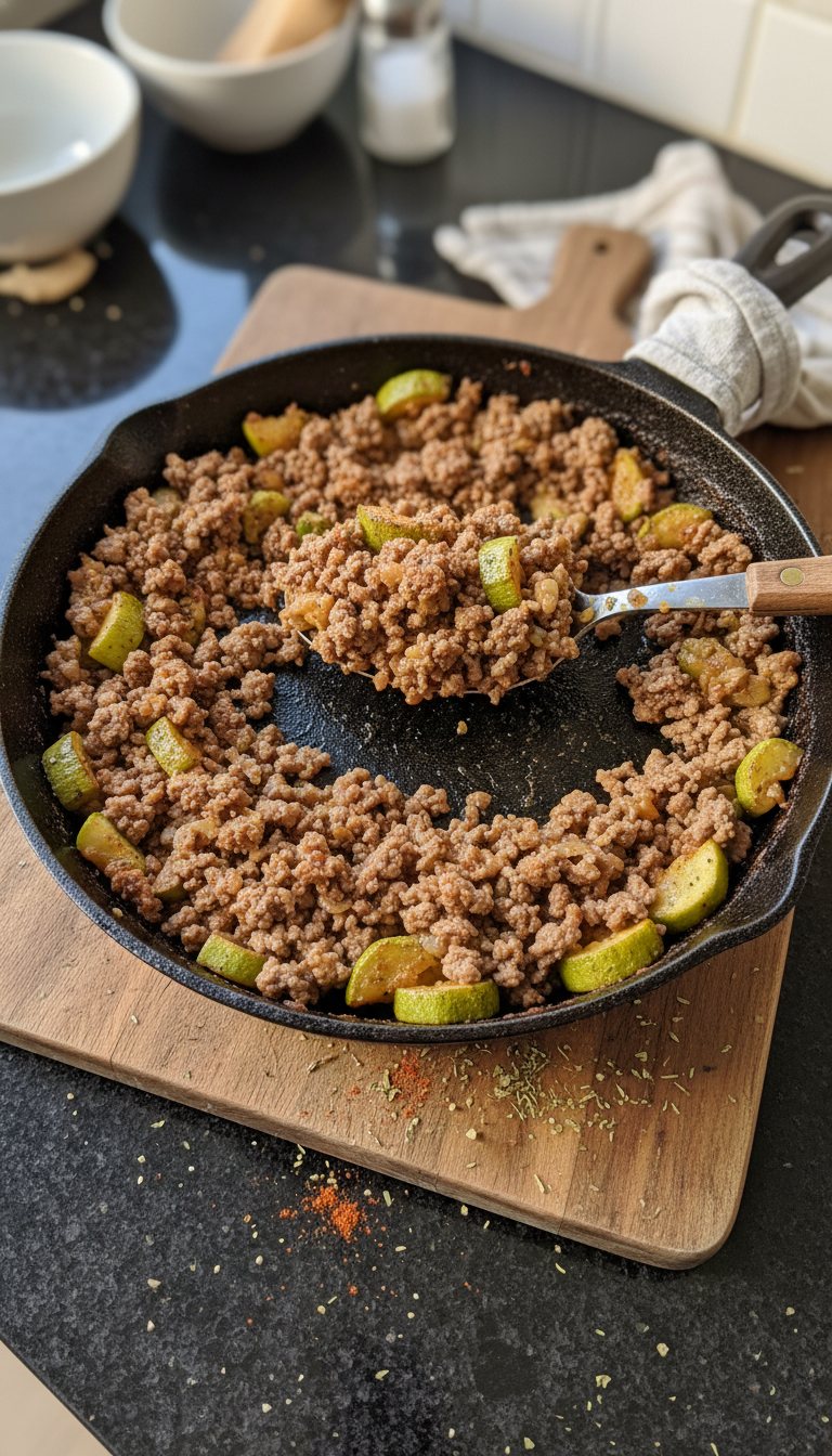 Hackfleisch Pfanne mit Zucchini