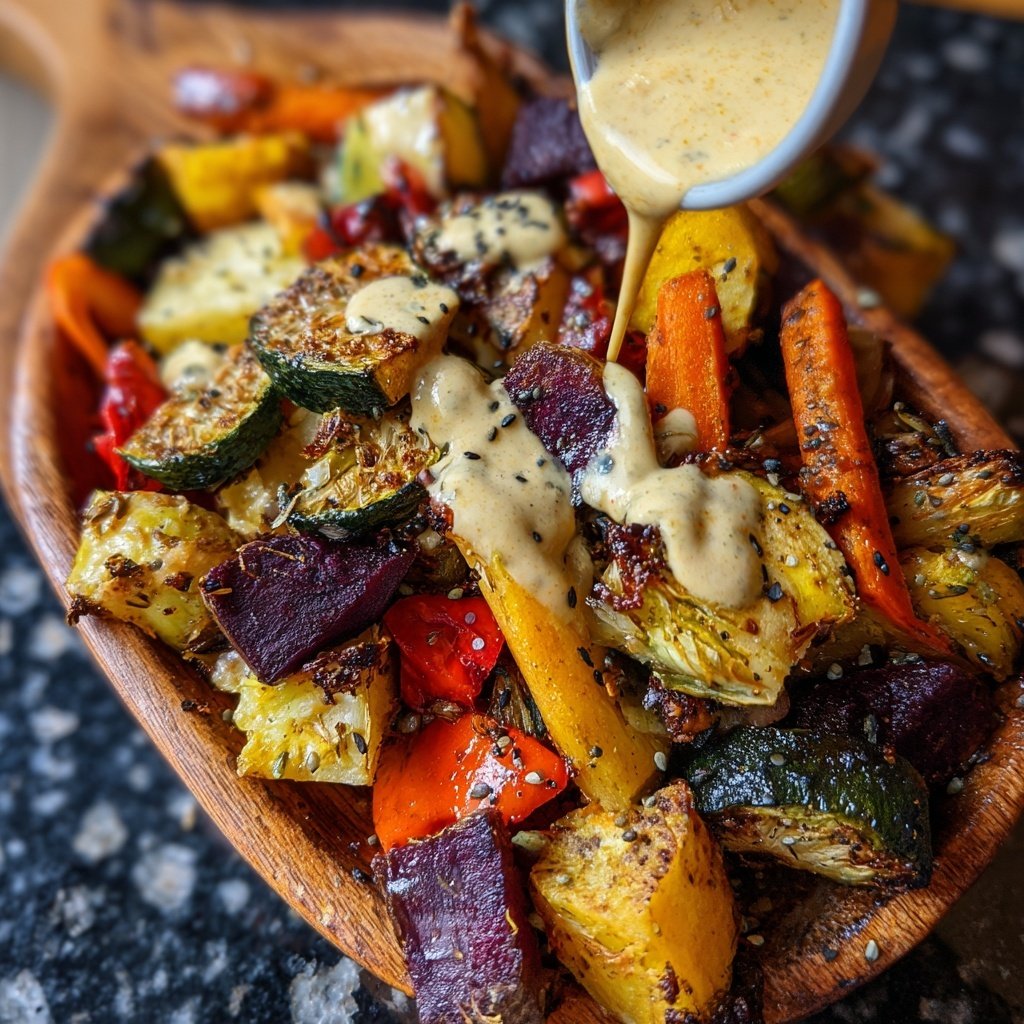 Gebratenes Gemüse Schüsseln Tahini Soße