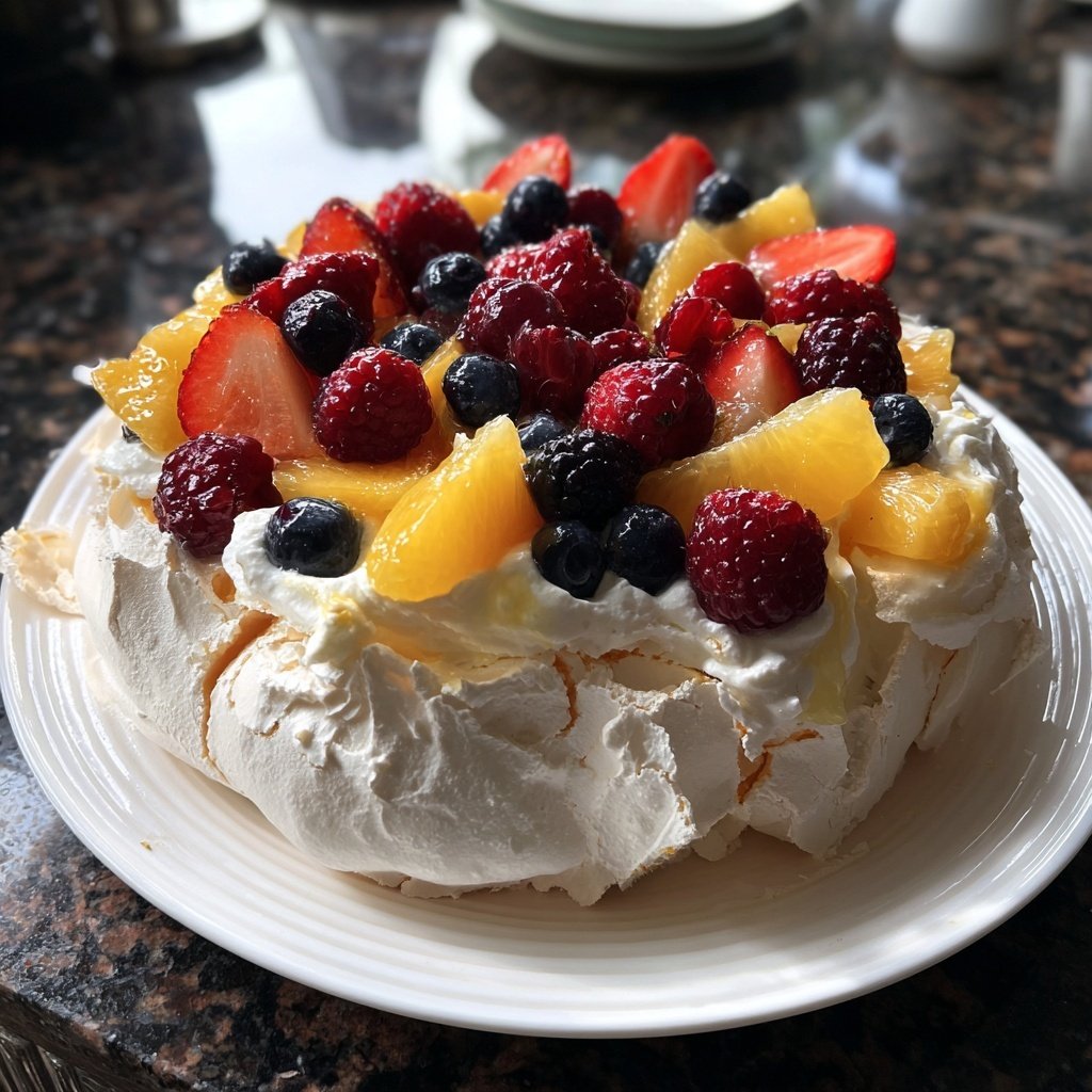 Festliche Zitrus Pavlova mit Beeren