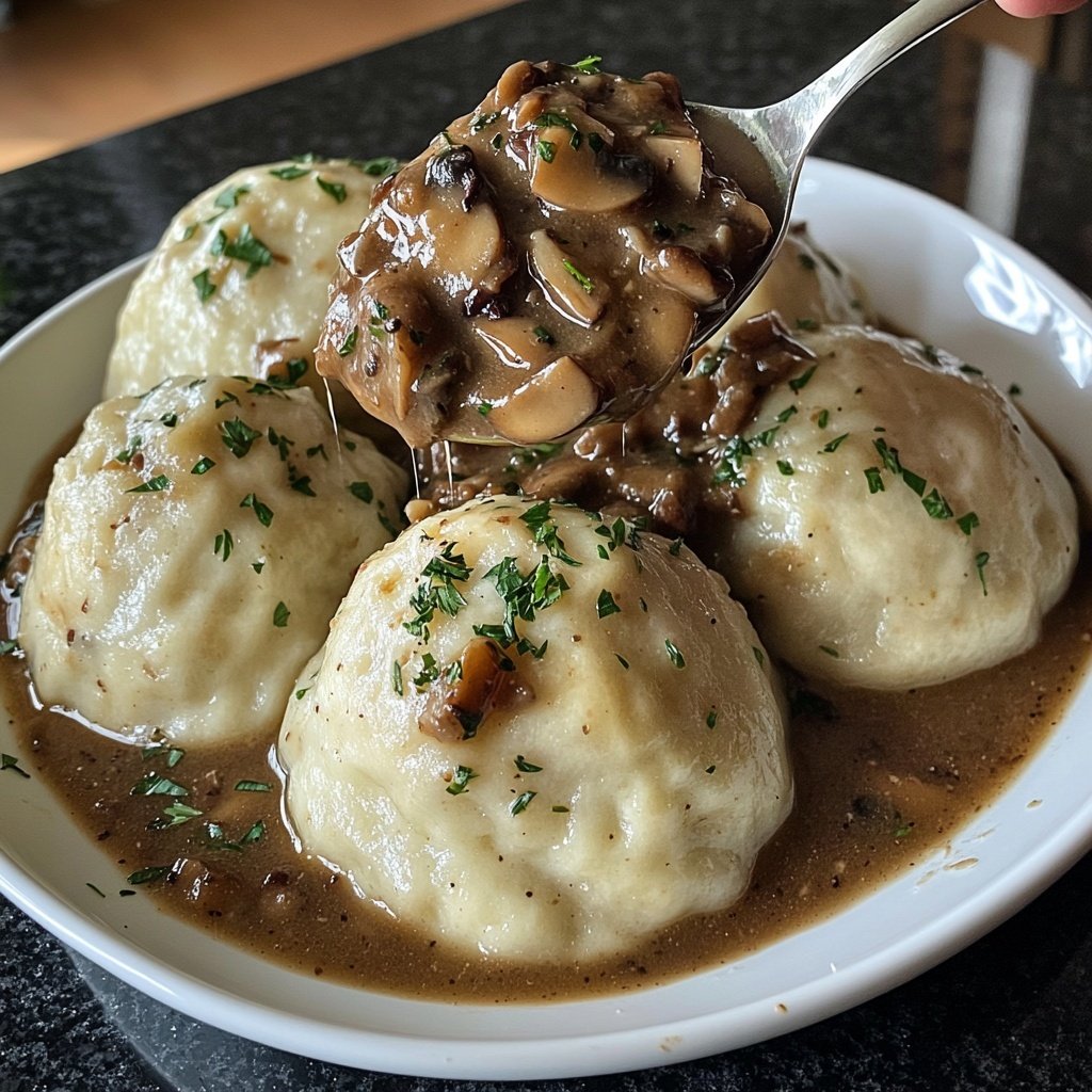 Semmelknödel mit Pilzragout